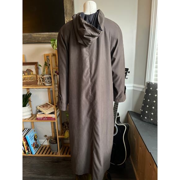 Vintage 90s Brown Heavy Lined Hooded Button Front Trench Coat Size Medium - Picture 6 of 9
